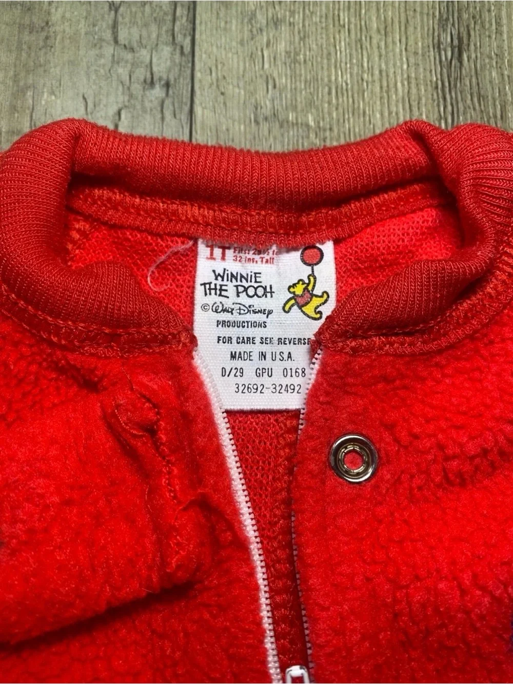 Vintage Winnie the Pooh Red Fleece Footed Pajamas Size 1T